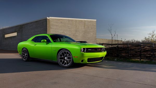 автомобиль,Dodge Challenger Hellcat,Dodge Challenger R T,3840x2160 px,Зеленые автомобили,средство передвижения