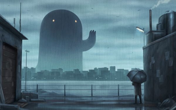 アニメ,都市景観,生き物,雨,アートワーク,傘