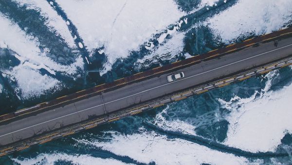 río congelado,paisaje,puente,nieve