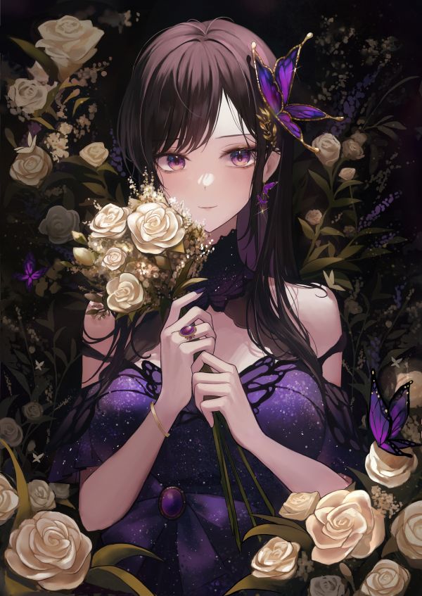 Meninas anime,Yuna Pang,vertical,Personagens originais,vestir,purple dress