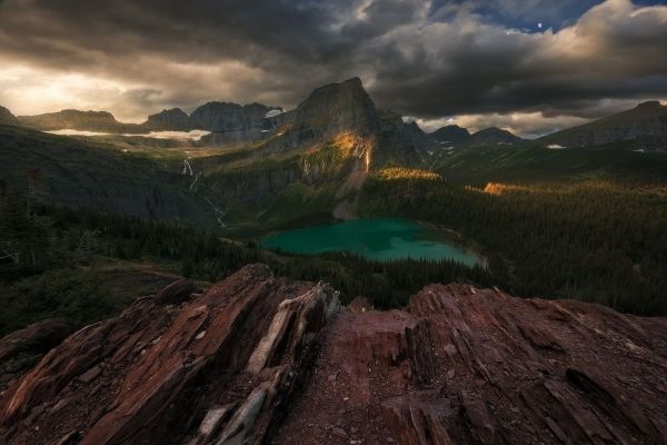 skyer,skog,Glacier National Park,innsjø,landskap,1300x868 px