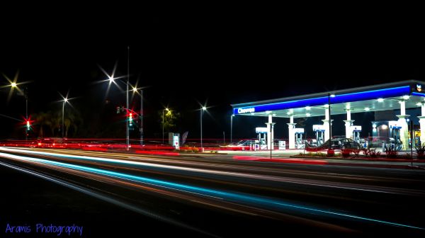 éclairage public, foncé, ville, Paysage urbain, nuit, néon