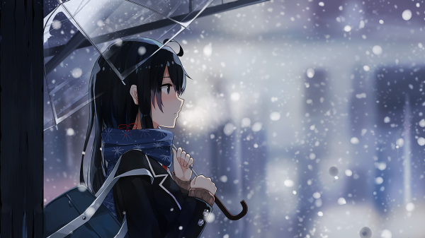 anime,anime girls,snow,winter,umbrella,cold