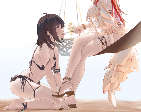 Filles anime,Anime,Yuri,Lesbiennes,cuillère,jambes croisées