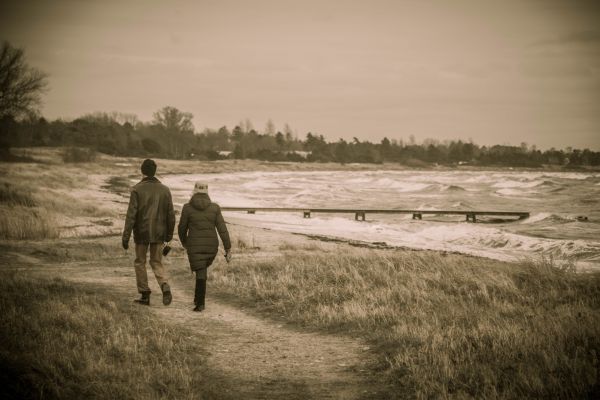 mennesker,hav,vann,sepia,gå,kyst