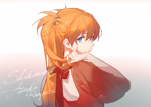 Asuka Langley sory,ASK artist,anime dievčatá,podpis,minimalizmus,ryšavý