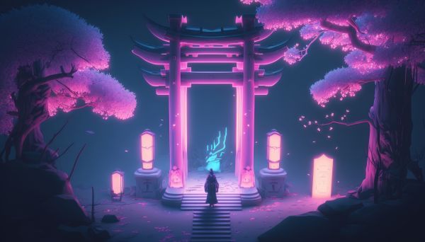 rosa,ai art,neon,giochi per PC,torii,Giappone