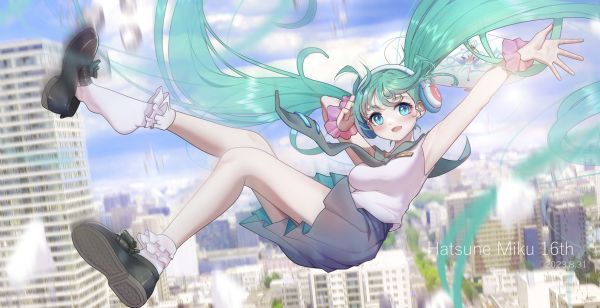 anime,anime tytöt,pitkät hiukset,Hatsune Miku,Vocaloid,twintails