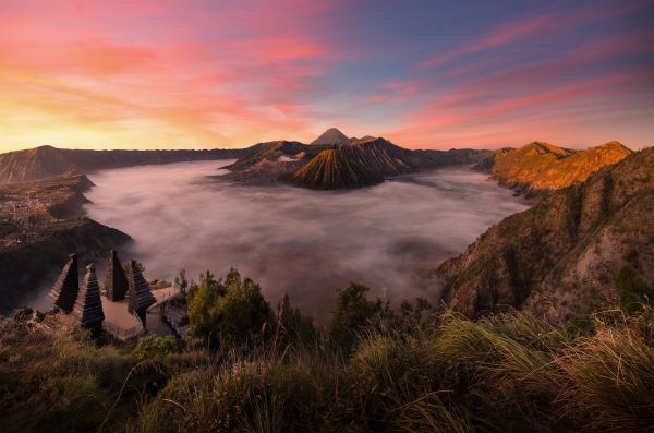 la photographie,volcan,Indonésie,mer,le sable,lever du soleil