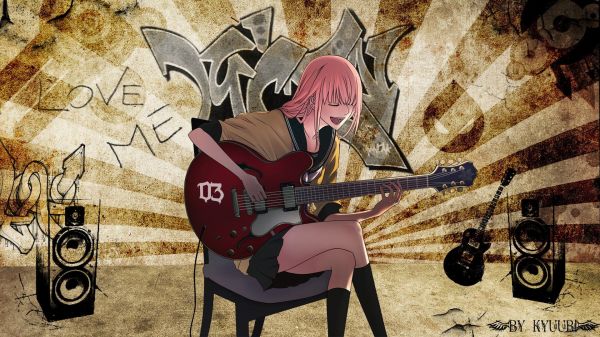 ilustracja, Anime, Dziewcząt anime, muzyka, gitara, Praca plastyczna