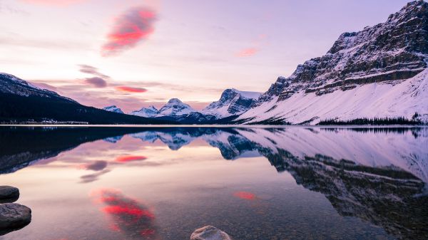 víz,hó,felhők,Bow Lake,Banff Nemzeti Park,fényképezés