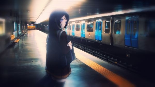 Anime Mädchen,Metro,Frau,Schule,Schuluniform,Illustration