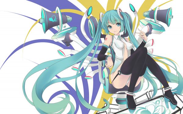 animeflickor,Vocaloid,Hatsune Miku,Hatsune Miku Bifoga,trosor,lår toppar