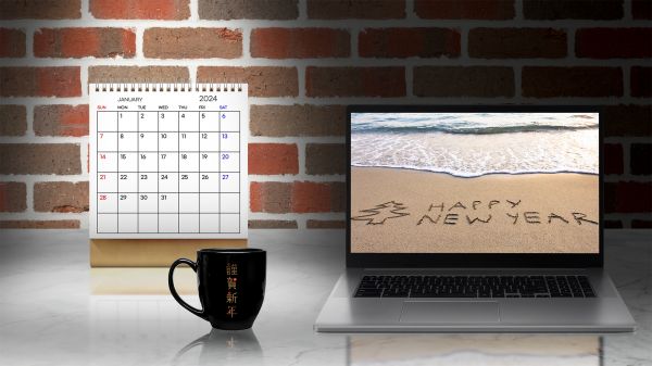 cup,calendar,New Year,2024 year,laptop