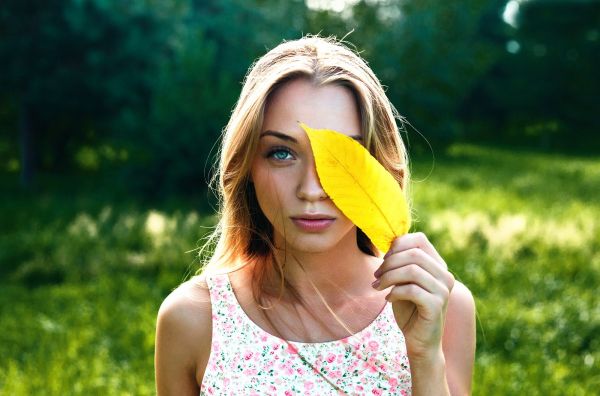 women outdoors, women, model, face, sunlight, leaves