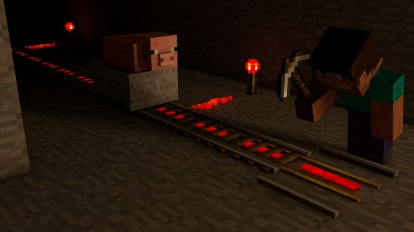 Computerspellen, Minecraft, spoorweg, as, Steve, de mijne