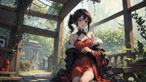 ai art,women,anime girls,garden,plants,flowers