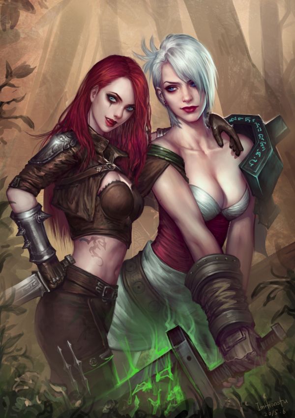 anime,gadis anime,komik,Liga legenda,katarina liga legenda,Riven League of Legends