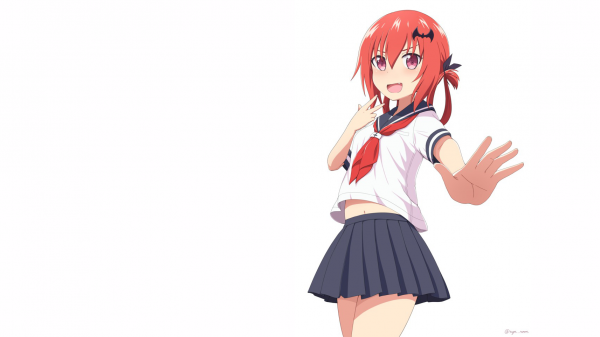 fond blanc,Gabriel Dropout,Filles anime,Satanichia McDowell Kurumizawa,uniforme scolaire,roux