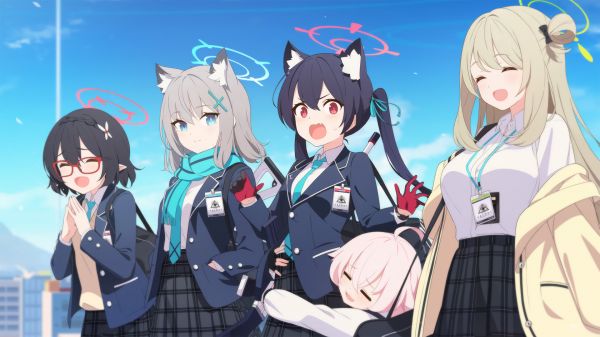 Meninas anime,Orelhas de animais,uniforme escolar,blue archive,Loli