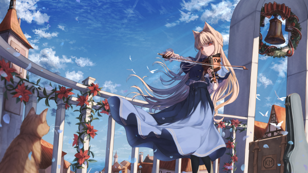 nuage,ciel,musicien,robe,dessin animé,ART