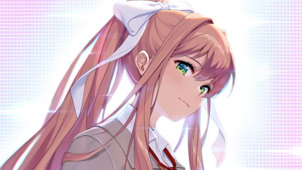 Doki Doki Literature Club,Monika Doki Doki Literature Club,애니메이션 소녀들,녹색 눈,갈색 머리의,포니 테일