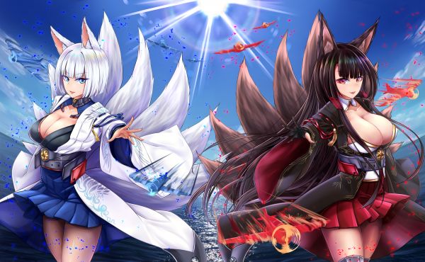 가슴,Akagi Azur Lane,동물 귀,Azur Lane,분열,Kaga Azurlane