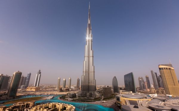 Dubai,wolkenkrabbers,huizen,zonsondergang,torens,Burj Khalifa