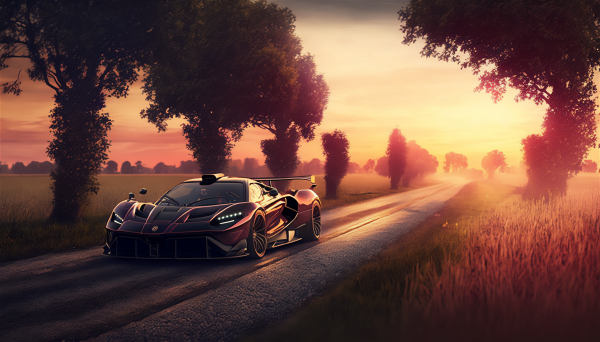 ai art,sports car,sunset