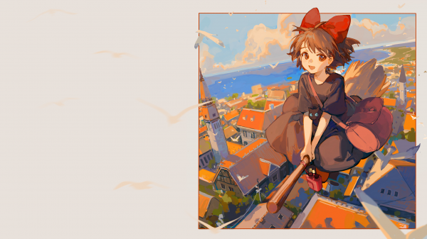 Kiki kiki's delivery service,Kiki's Delivery Service,red ribbon,cape,robes,short hair