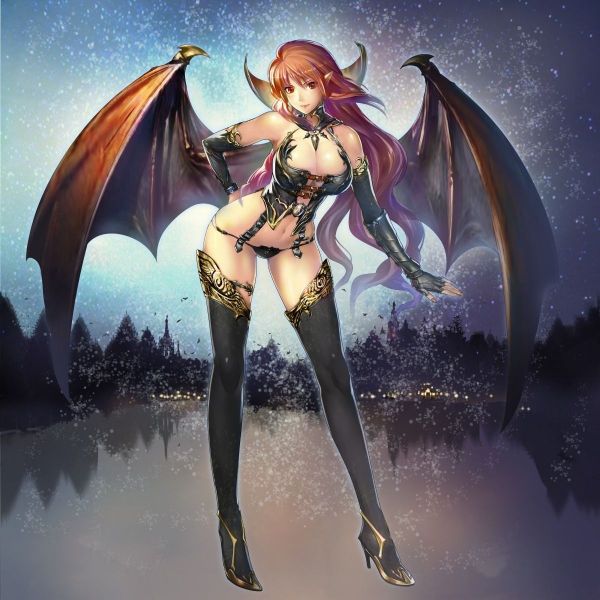 illustration, anime, mytologi, succubus, vinge, animeflickor