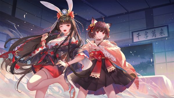 อะนิเมะ,Pixiv,ยิ้ม,Kaguyahime Majsoul,Ichihime Majsoul,Majsoul