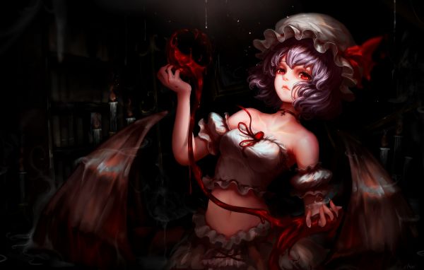 anime, anime tytöt, siivet, Touhou, veri, demoni