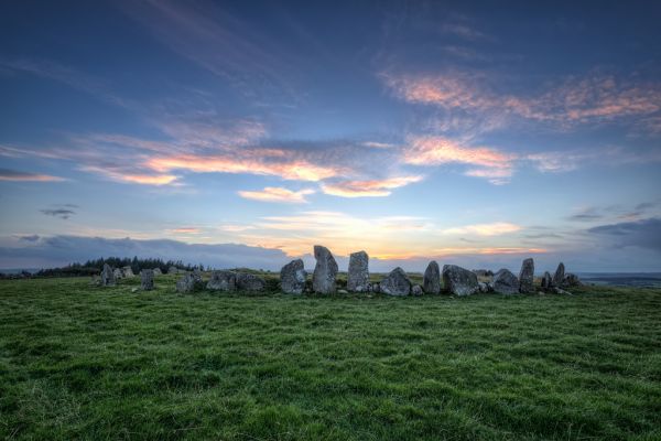 zonlicht, landschap, zonsondergang, oude, heuvel, rots