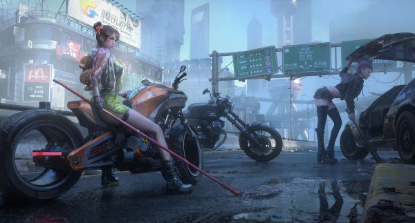 cyberpunk 2077, cyberpunk, Digital kunst, computerspil, Kvinder, video spil piger