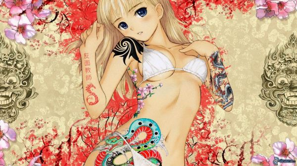 ilustrasi,anime,bikini,pakaian,rajah,pola