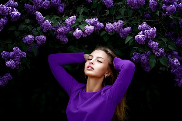 women outdoors,women,model,photography,purple,closed eyes