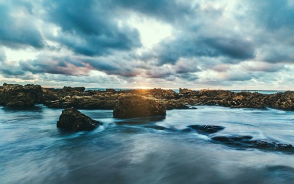 風景,日光,日没,海,湾,水