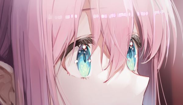 Anime,Anime Mädchen,Augen,Nahansicht,pinkes Haar,blaue Augen