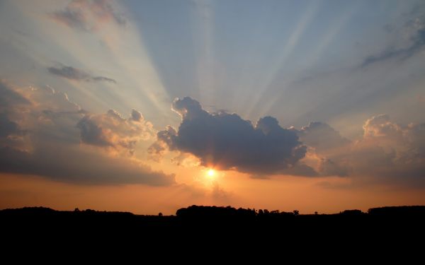 lumina soarelui, apus de soare, cer, camp, nori, răsărit