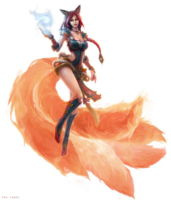 Zeichnung, League of Legends, Ahri League of Legends, Frau, Fuchs Mädchen, Ewa Labak