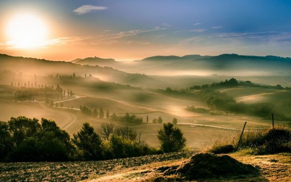 2560x1600 px,Italien,landskap,Toscana,dimma,soluppgång