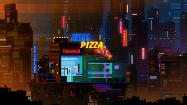 nghệ thuật số,Dấu hiệu neon,Nghệ thuật điểm ảnh,pizza,khoa học viễn tưởng,Cyberpunk