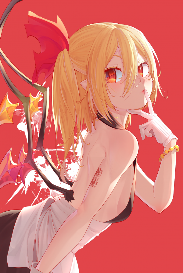 Touhou,Flandre Scarlet,sideboob,pukeutua,punaiset silmät,vaalea