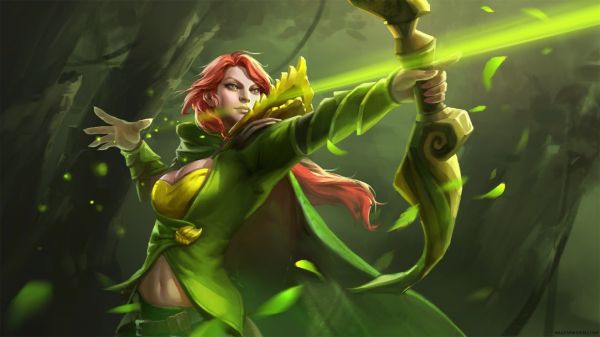 лък, Dota 2, Windranger, Lyralei, зелен, джунгла