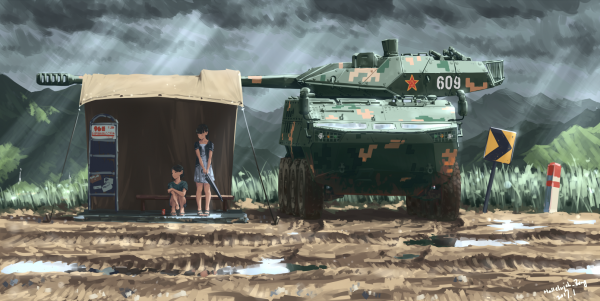 military,Chinese Army,rain,anime girls,sunlight,bus stop