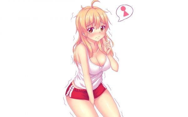 blondă, par lung, anime, fete anime, desen animat, pantaloni scurti