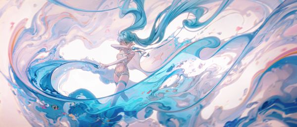 anime girls,Vocaloid,Hatsune Miku,turquoise hair,twintails,long hair