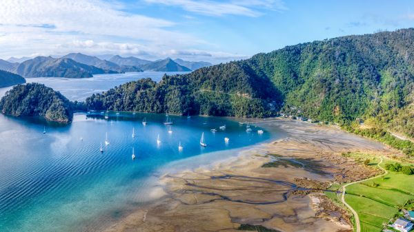 pemandangan,air,pegunungan,teluk,perahu,4k