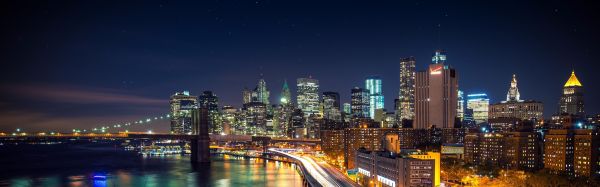 le pont de Brooklyn,ville,lumières,Affichage multiple,3840x1200 px,longue exposition